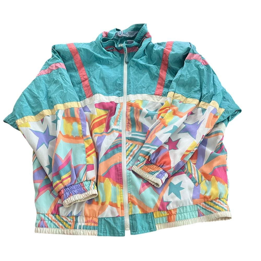 Vintage 90s Retro Zip Up Windbreaker Pastels Multi-Color-Large/XL
